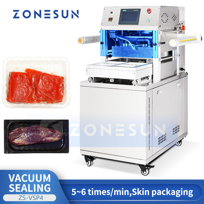 ZONESUN ZS-VSP4 Confezionatrice automatica sottovuoto skin per carne, bistecche e frutti di mare (5-6 cicli/min)