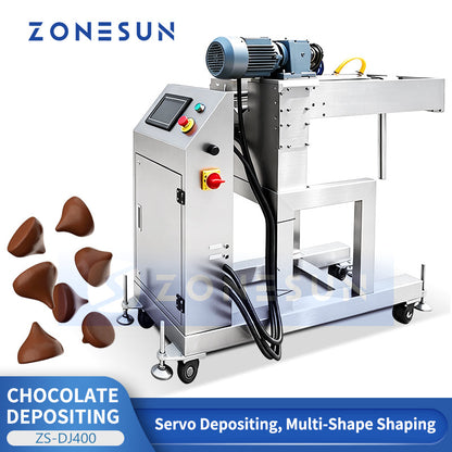 ZONESUN ZS-DJ400 Automatic Chocolate Depositor Machine - Servo PLC Controlled Chocolate Chips, Drops & Buttons Depositing Equipment for Confectionery
