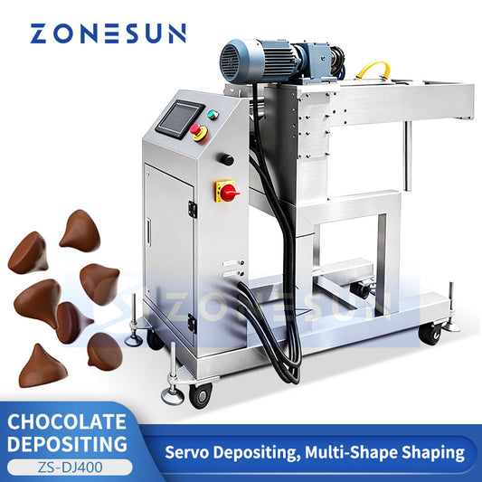 ZONESUN ZS-DJ400 Automatic Chocolate Depositor Machine - Servo PLC Controlled Chocolate Chips, Drops & Buttons Depositing Equipment for Confectionery
