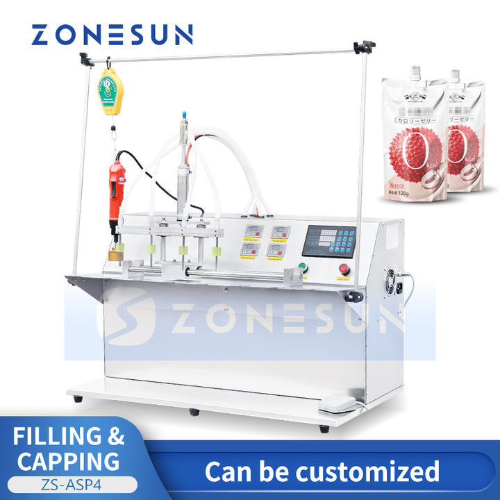 ZONESUN ZS-ASP4 Halbautomatische Flüssigkeitsabfüllmaschine für Standbodenbeutel mit Ausgießer