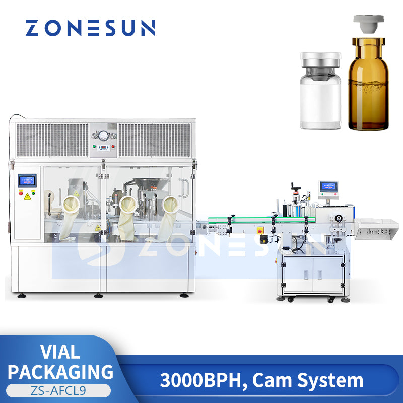 ZONESUN ZS-AFCL9 Automatic Vial Filling Capping and Labeling Machine Line for Pharma & Cosmetics