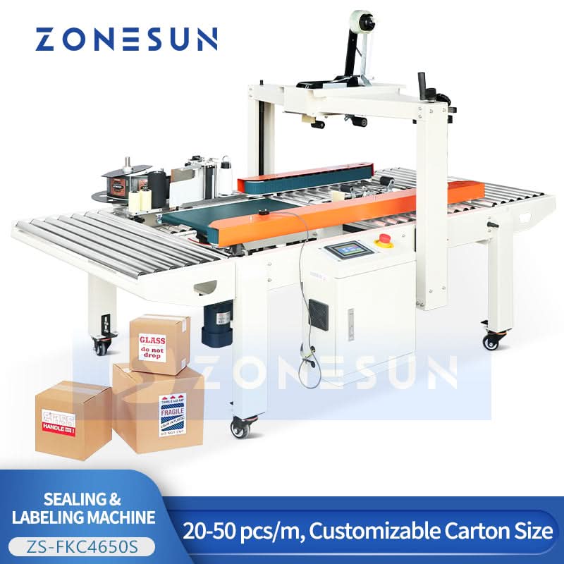 ZONESUN ZS-FKC4650S Automatic Carton Sealing and Side Labeling Machine for End-of-Line Packaging