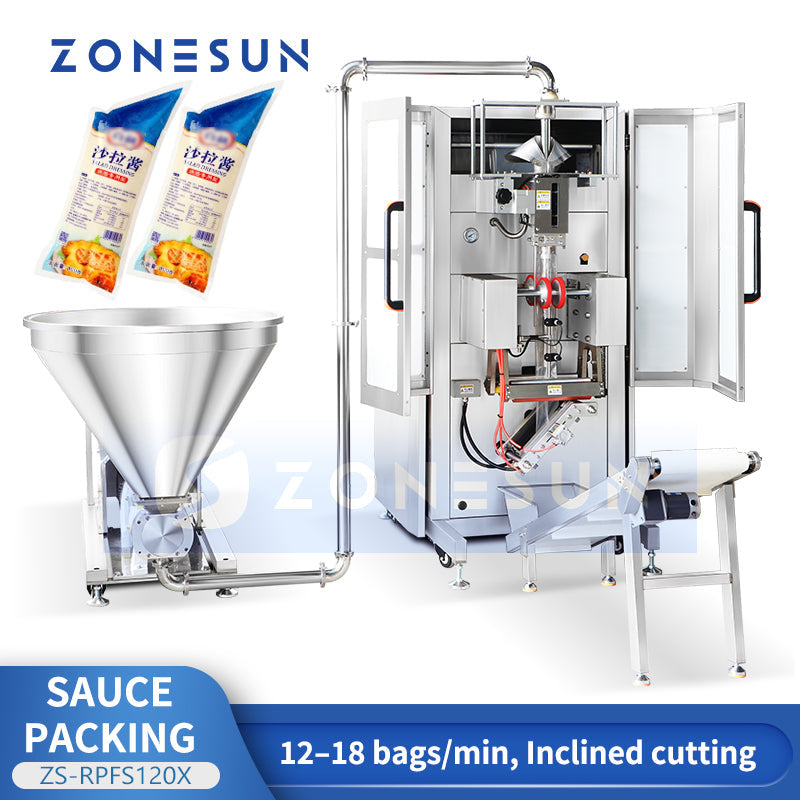 ZONESUN ZS-RPFS120X Automatic VFFS Packing Machine for Honey and Cream Sachet Filling & Sealing
