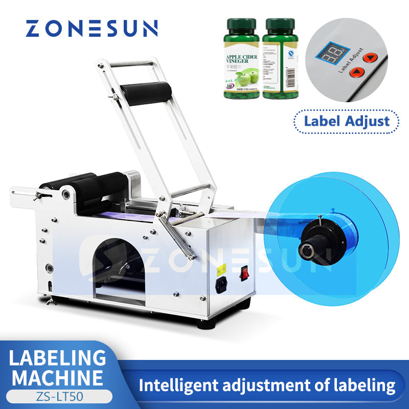 ZONESUN ZS-LT50 Semi-Auto Round Bottle Labeling Machine ±0.5mm Accuracy