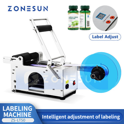 ZONESUN ZS-LT50 Semi-Auto Round Bottle Labeling Machine ±0.5mm Accuracy