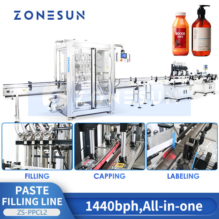 Linea di produzione automatica per riempimento, tappatura ed etichettatura Zonesun ZS‑PPCL2