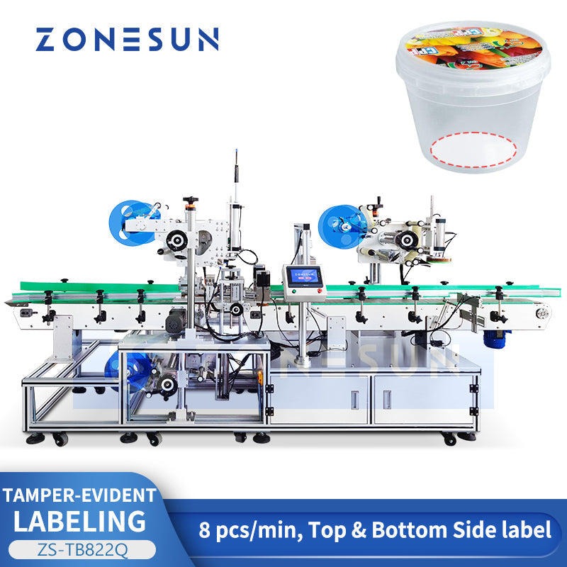 ZONESUN ZS-TB822Q Automatic Three-Side Bucket Labeler with Tamper-Evident