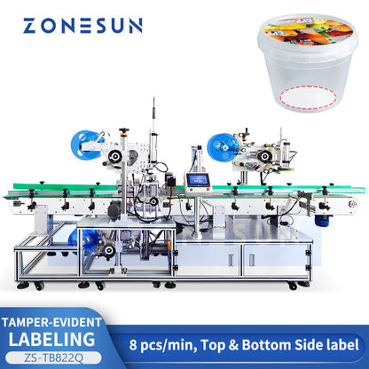 ZONESUN ZS-TB822Q Automatic Three-Side Bucket Labeler with Tamper-Evident