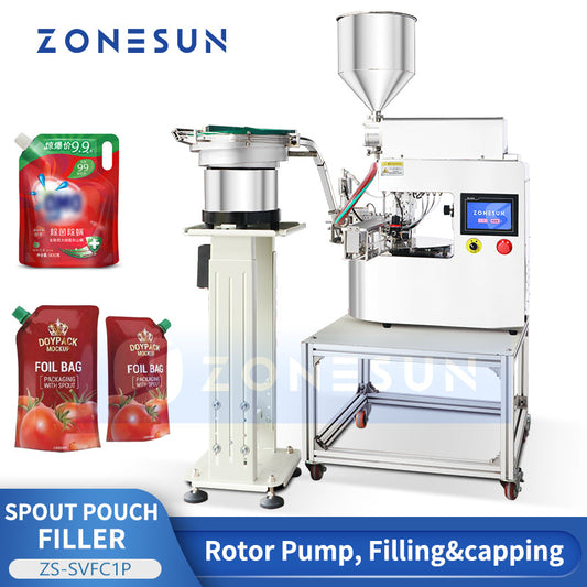 ZONESUN ZS-SVFC1P Desktop Spout Pouch Filling & Capping Machine for Sauces