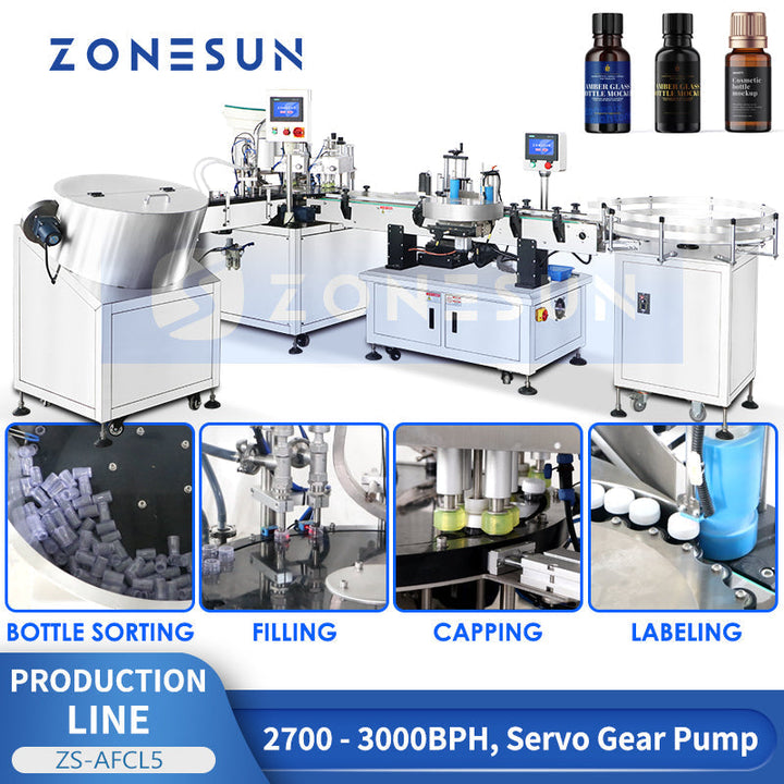 ZONESUN ZS-AFCL5 Automatic Gear Pump Filling Capping Labeling Line for Cosmetic Liquids