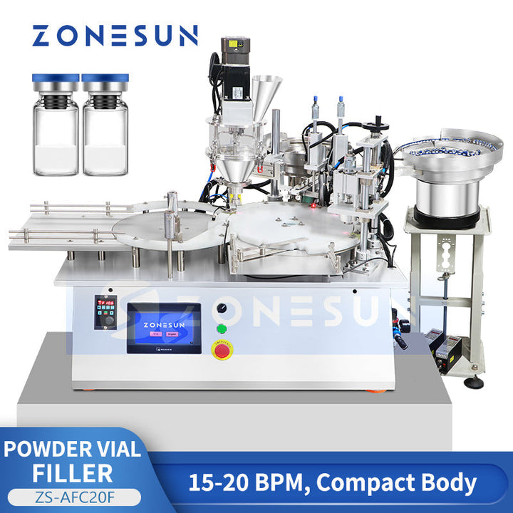 ZONESUN ZS-AFC20F Automatic Powder Vial Filling Capping Machine Tabletop Monoblock