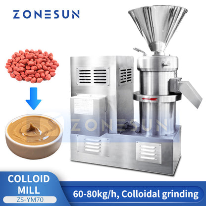 ZONESUN ZS-YM70 Industrial Colloid Mill Peanut Butter Grinder 60–80 kg/h