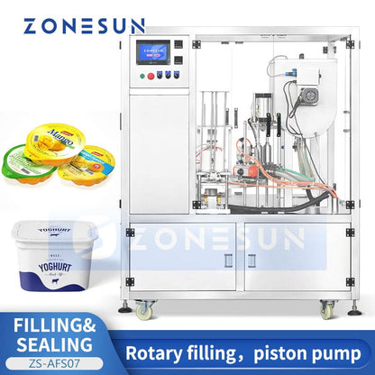 ZONESUN ZS-AFS07 Automatic Rotary Cup Filling and Sealing Machine for Yogurt, Paste & Liquids