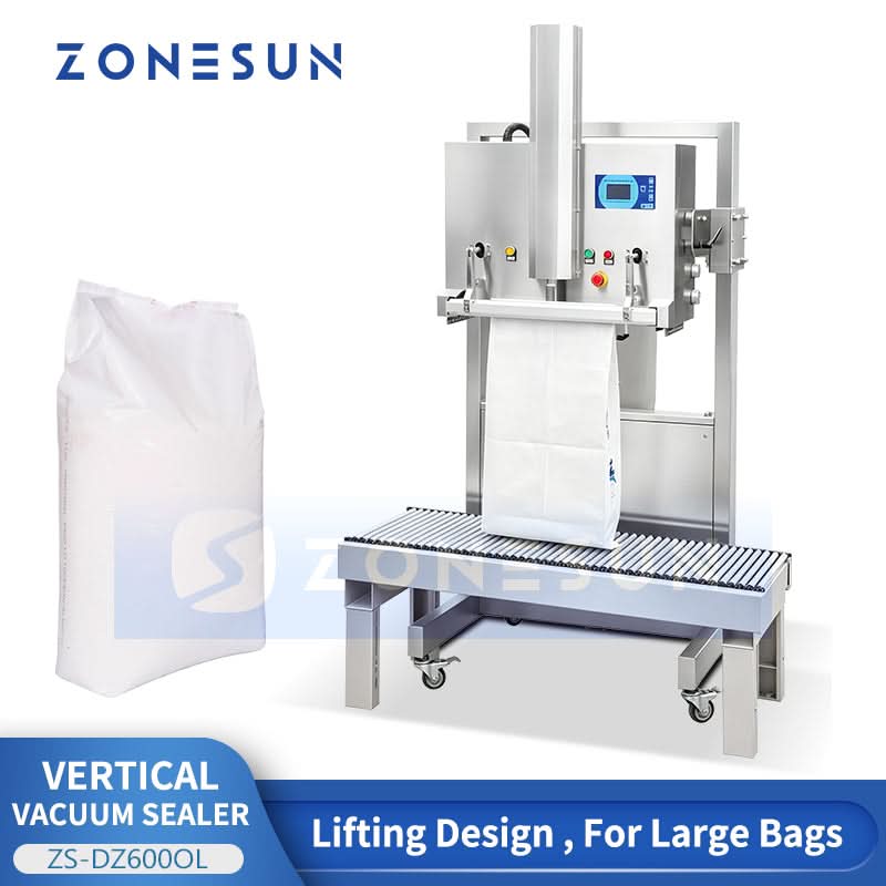 ZONESUN ZS-DZ600OL  Vertical Nozzle Vacuum Sealer with Gas Flush for Large Bags Powder