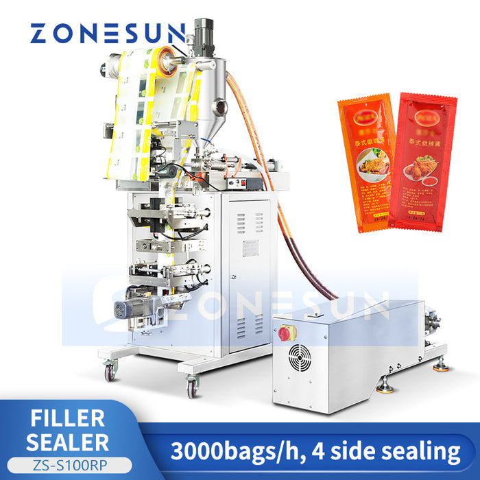 Zonesun ZS-S100RP Automatische VFFS-Beutelverpackungsmaschine mit Zuführpumpe für Saucen
