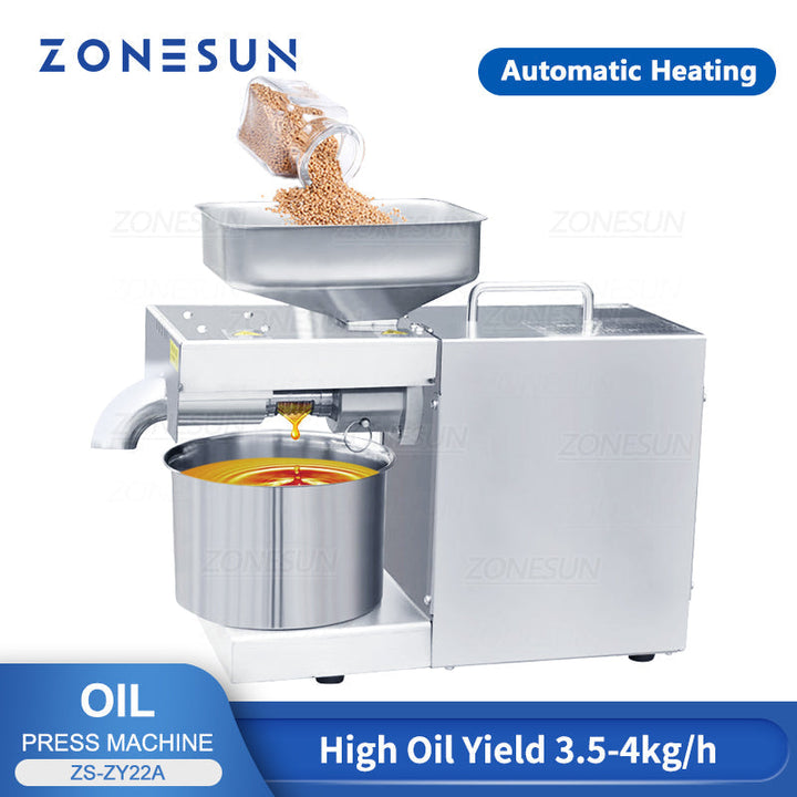 ZONESUN ZS-ZY22A Automatic Oil Press Machine Stainless Steel Cold & Hot Oil Extractor for Peanuts, Sesame, Seeds & Nuts