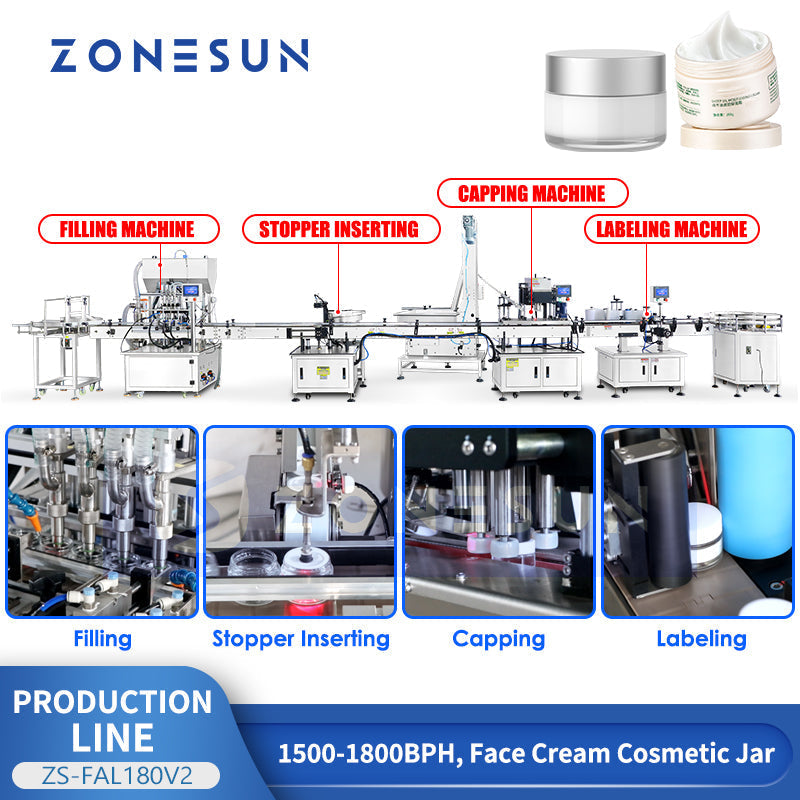 ZONESUN ZS-FAL180V2 Face Cream Packaging Production Line Filling Capping Labeling Machine Line for Cosmetic Bottle Automatic Skincare Production