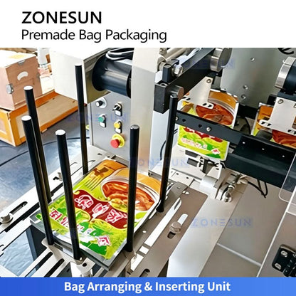 ZONESUN ZS-GW260D Automatic Premade Pouch Packing Machine with 10-Head Multihead Weigher for Snacks, Pet Food & Granules