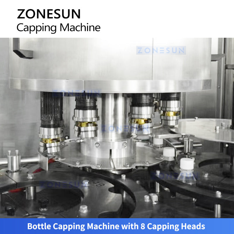 ZONESUN ZS-XG440M Automatic Rotary 8 Heads Capping machine  Plastic Bottle Cap Screwing Equipment with Automatic Cap Elevator