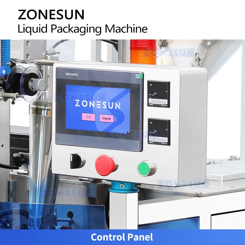 ZONESUN ZS-FS220UB Automatic Liquid Sachet Packing Machine with Conveyor Belt | High-Speed VFFS Servo Gear Pump Filler for Sauce & Paste