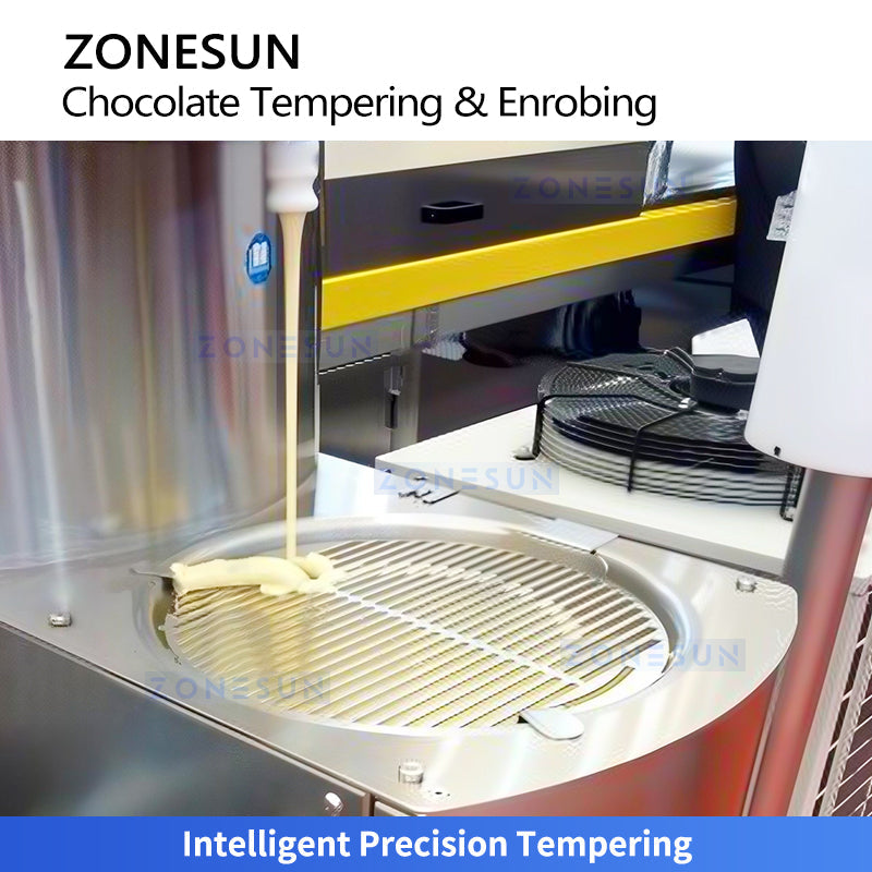 ZONESUN ZS-CG30 25L Automatic Chocolate Tempering & Enrobing Machine - Coating Equipment for Bakery, Confectionery & Cookies