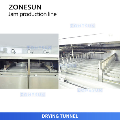 ZONESUN ZS-FAL180V18 Automatic Kaya Jam Packaging Line: Glass Jar Rinsing, Drying, Filling, Capping & Labeling Machine