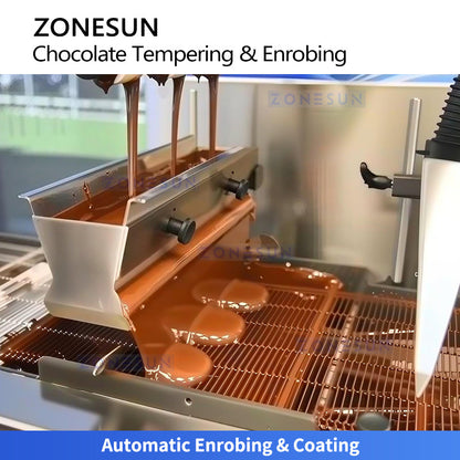 ZONESUN ZS-CG30 25L Automatic Chocolate Tempering & Enrobing Machine - Coating Equipment for Bakery, Confectionery & Cookies