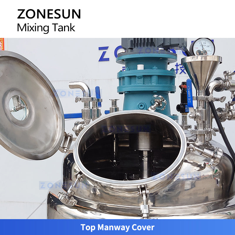 ZONESUN ZS-VMB200RH Cosmetic High Shear Mixer Vacuum Emulsifying Mixer Tank for Cream Lotion Ointment Sauce Homogenizing Heating Cooling