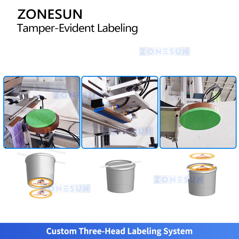 ZONESUN ZS-TB822Q Automatic Three-Side Bucket Labeler with Tamper-Evident