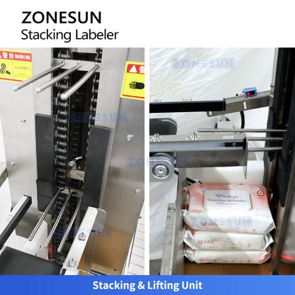 Zonesun ZS-TB60S Automatic Dual-Side Labeling Machine with Stacking System for Wet Wipes & Pouches