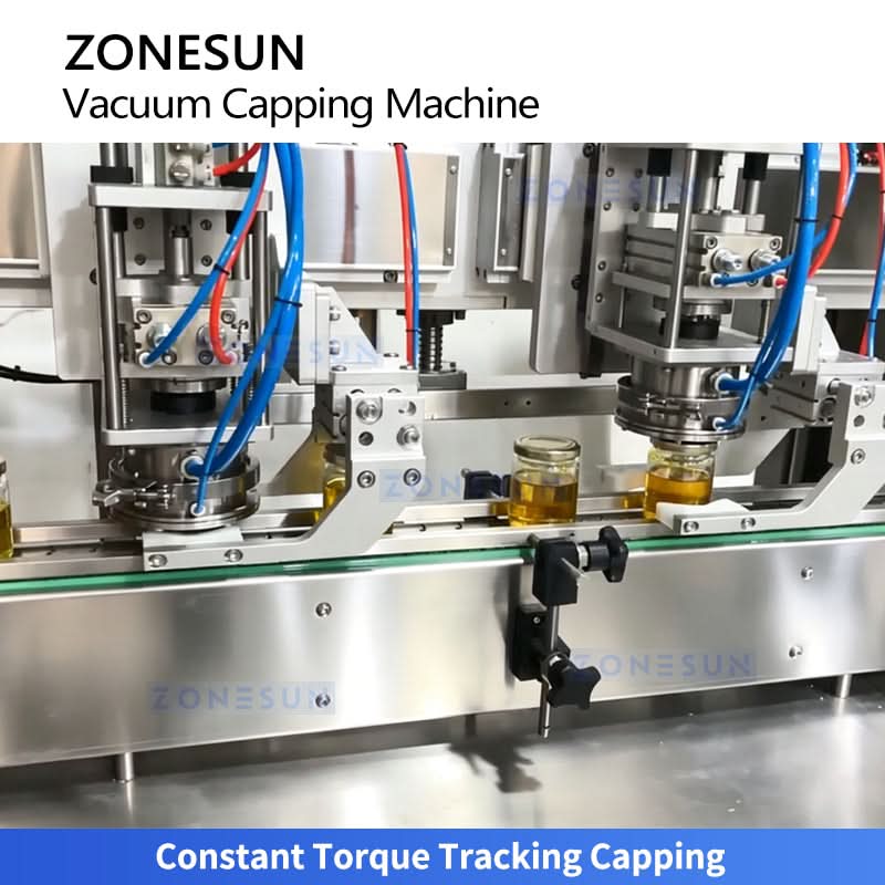 ZONESUN ZS-AFK180 Automatic Double Head Tracking Vacuum Capping Machine for Glass Jars with Metal Lug Caps