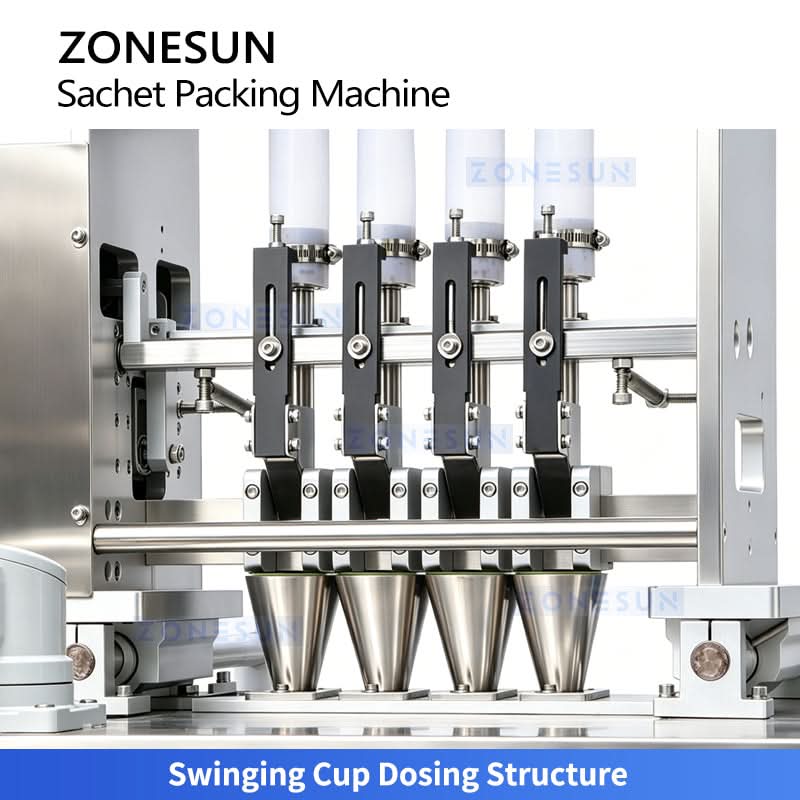 ZONESUN ZS-FS500K4 4-Lane VFFS Granule Packaging Machine Sachet Packing System with Vacuum Loader for Sugar Salt Coffee Stick
