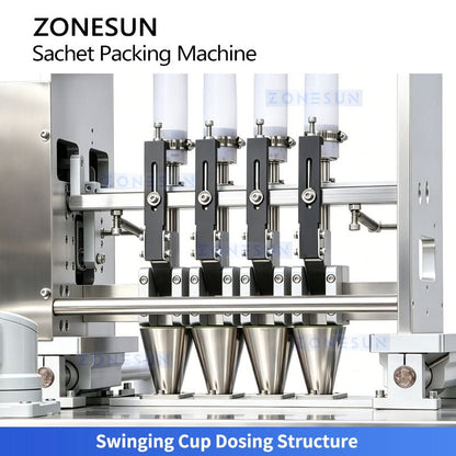 ZONESUN ZS-FS500K4 4-Lane VFFS Granule Packaging Machine Sachet Packing System with Vacuum Loader for Sugar Salt Coffee Stick