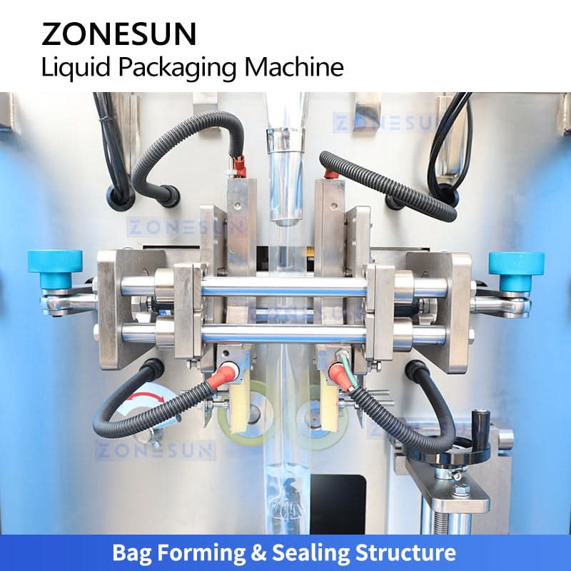 ZONESUN ZS-FS220UB Automatic Liquid Sachet Packing Machine with Conveyor Belt | High-Speed VFFS Servo Gear Pump Filler for Sauce & Paste