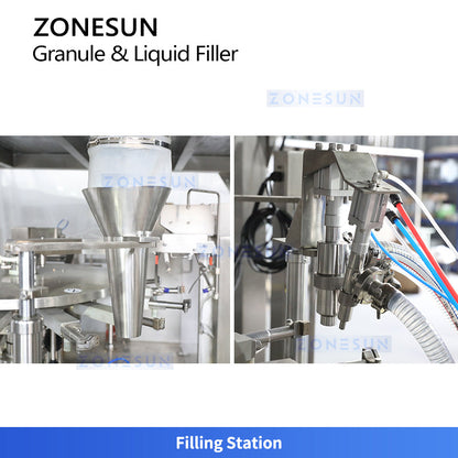 ZONESUN ZS-ZY300 Rotary Pouch Multigrain Porridge Packaging Machine for Food Granules Liquids Filling Sealing