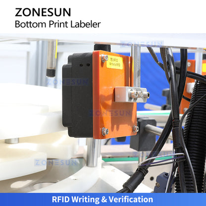 ZONESUN ZS-512F Automatic Bottom Labeling Machine with Real-Time Printing and RFID Verification