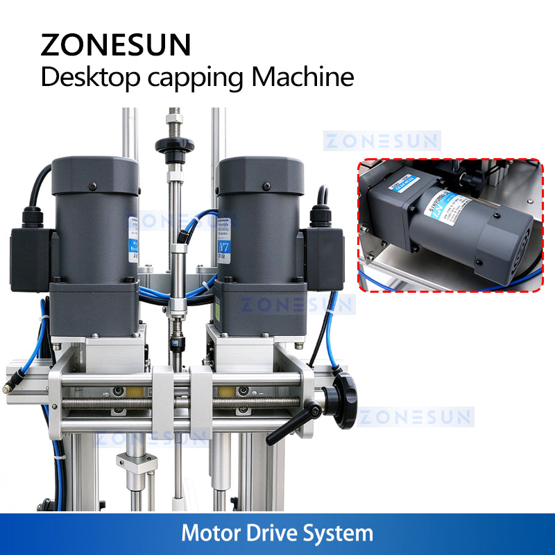 ZONESUN ZS-XG1870 Desktop Automatic Pneumatic Bottle Capping Machine with Conveyor for Squeeze Bottles, Spray, and Dropper Caps