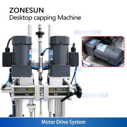 ZONESUN ZS-XG1870 Desktop Automatic Pneumatic Bottle Capping Machine with Conveyor for Squeeze Bottles, Spray, and Dropper Caps