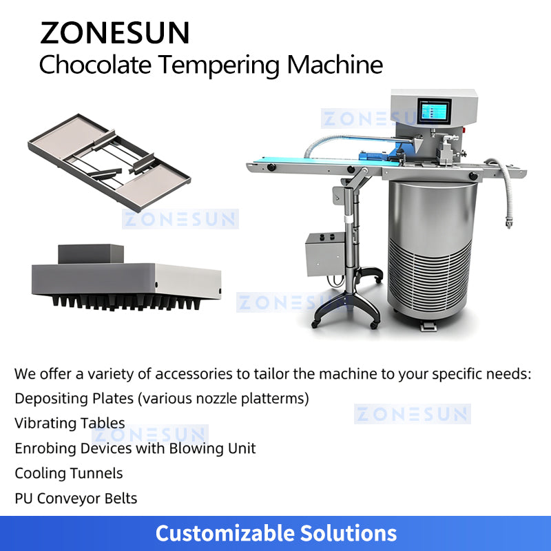ZONESUN ZS-CG25 25L Automatic Chocolate Tempering Machine Commercial PLC Touchscreen Chocolate Crystallization & Enrobing