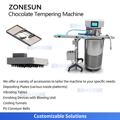 ZONESUN ZS-CG25 25L Automatic Chocolate Tempering Machine Commercial PLC Touchscreen Chocolate Crystallization & Enrobing