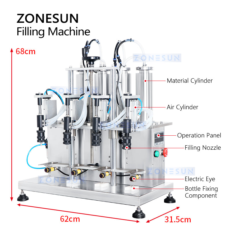 ZONESUN ZS-YTZL500 Semi-Automatic Vacuum Liquid Filling Machine for Perfume & Essential Oil (1-4 Nozzles Optional)