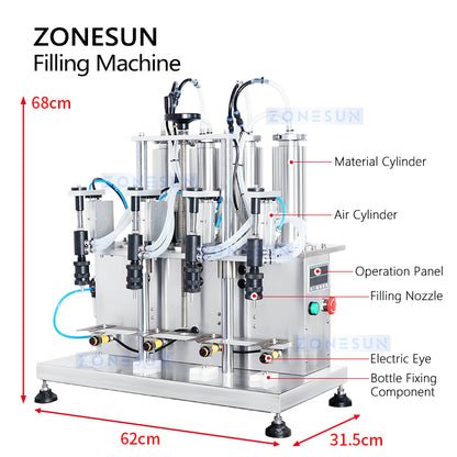 ZONESUN ZS-YTZL500 Semi-Automatic Vacuum Liquid Filling Machine for Perfume & Essential Oil (1-4 Nozzles Optional)