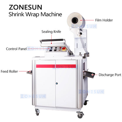 ZONESUN ZS-FQ400 Semi Automatic Shrink Wrapping Machine L-Type Sealing Wrapper Bottles Boxes Cartons Packaging