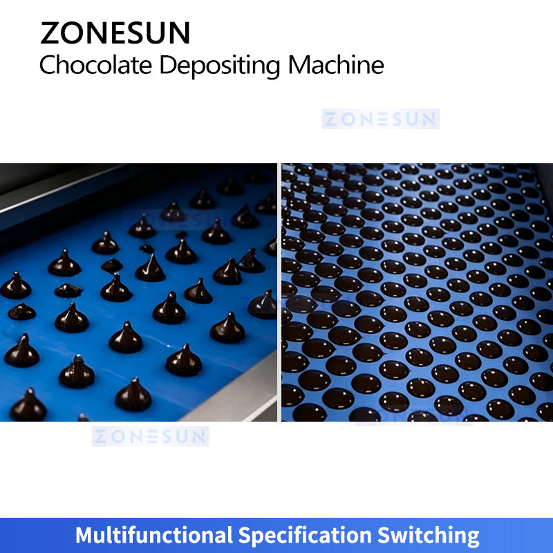 ZONESUN ZS-DJ400 Automatic Chocolate Depositor Machine - Servo PLC Controlled Chocolate Chips, Drops & Buttons Depositing Equipment for Confectionery