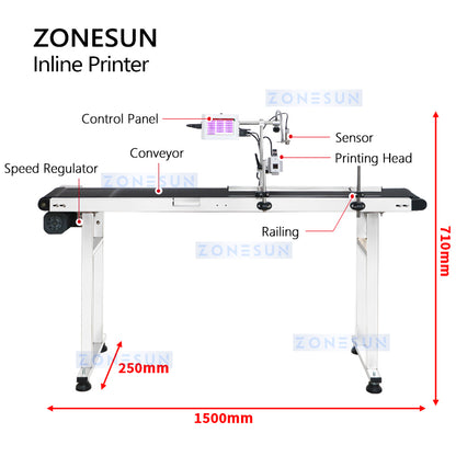 ZONESUN ZS-DC127 Inline Printer with Conveyor for Packaging Lines