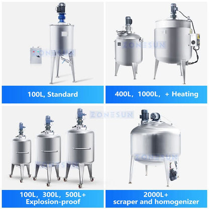 ZONESUN ZS-MB100L Stainless Steel Industrial Mixing Tank with Heating & Agitator