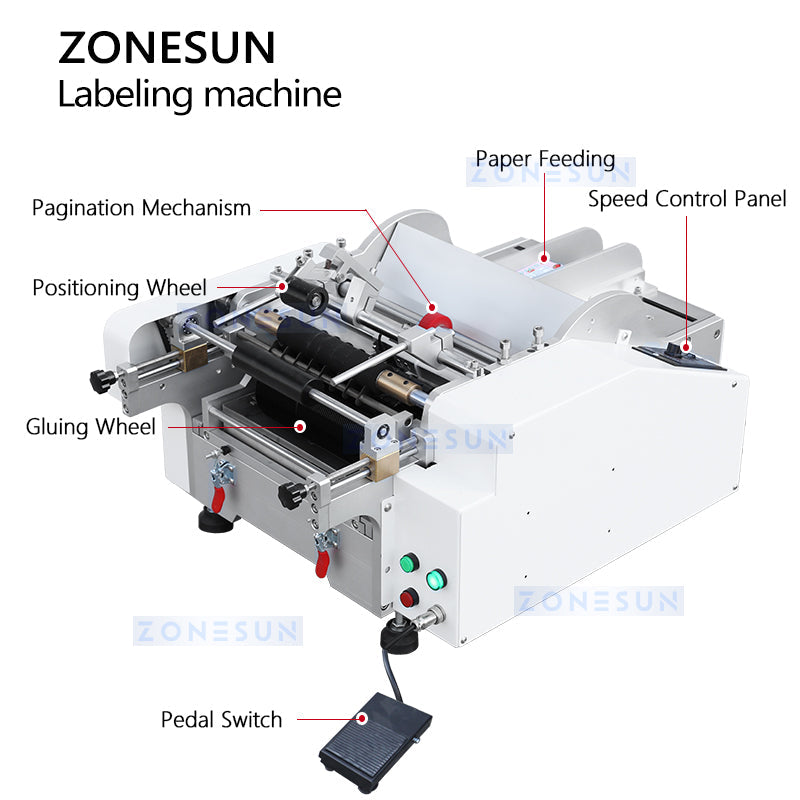 ZONESUN ZS-JTB10 Semi-Automatic Wet Glue Labeling Machine for Round Bottles, Jars & Cans