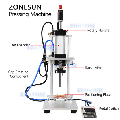 ZONESUN ZS-XG70ZC Semi-automatic Liquor Wine Gin Jar Whisky Plastic Bottle Cap Cork Pressing Capping Machine