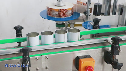 ZONESUN ZS-TB822Y Automatic Front Side & Bottom Side Labeling Machine For Luncheon Meat Round Metal Cans Coemstic Bottle Canned