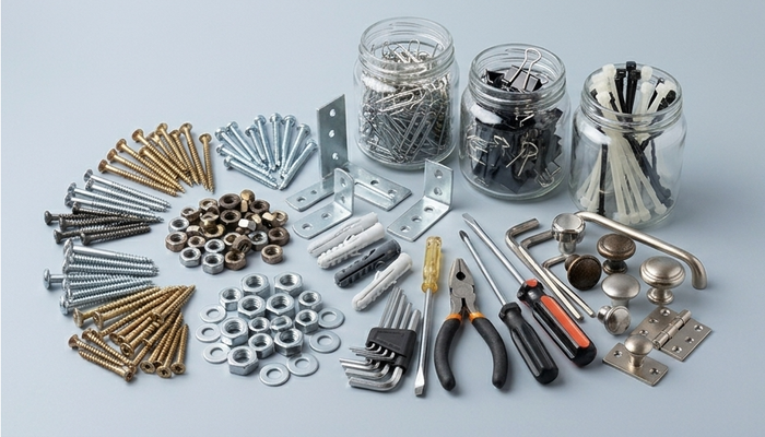 Household goods and hardware in bags